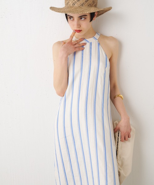 【THEPAUSE】リネンストライプアメスリワンピース