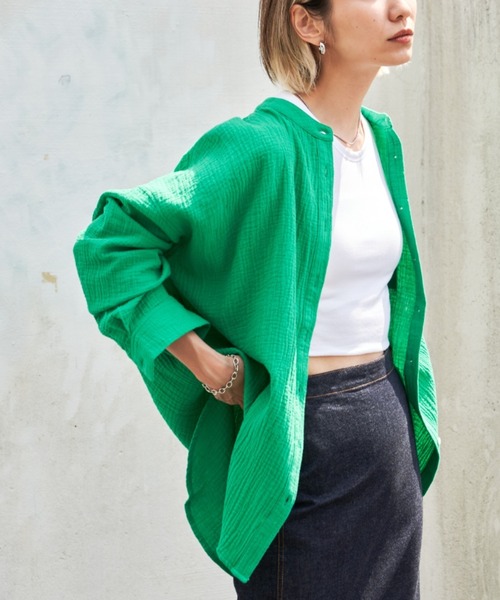 Auntie Rosa Holiday（アンティローザホリデー）の「ダブルガーゼBIGシャツ（シャツ/ブラウス・レディース・ブラック/アイボリー/オレンジ/ピンク/グリーン・FREE）」の3枚目の写真