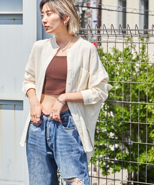 Auntie Rosa Holiday（アンティローザホリデー）の「ダブルガーゼBIGシャツ（シャツ/ブラウス・レディース・ブラック/アイボリー/オレンジ/ピンク/グリーン・FREE）」の22枚目の写真