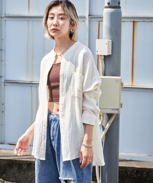 Auntie Rosa Holiday（アンティローザホリデー）の「ダブルガーゼBIGシャツ（シャツ/ブラウス・レディース・ブラック/アイボリー/オレンジ/ピンク/グリーン・FREE）」の20枚目の写真