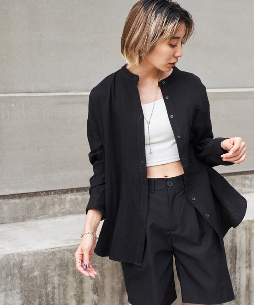 Auntie Rosa Holiday（アンティローザホリデー）の「ダブルガーゼBIGシャツ（シャツ/ブラウス・レディース・ブラック/アイボリー/オレンジ/ピンク/グリーン・FREE）」の10枚目の写真