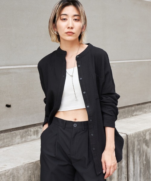 Auntie Rosa Holiday（アンティローザホリデー）の「ダブルガーゼBIGシャツ（シャツ/ブラウス・レディース・ブラック/アイボリー/オレンジ/ピンク/グリーン・FREE）」の6枚目の写真