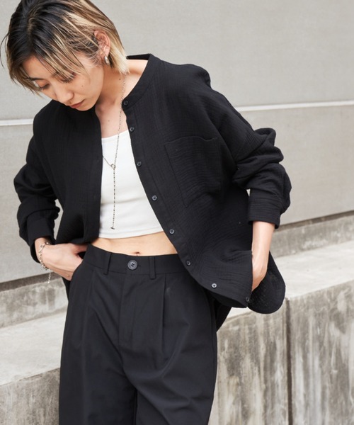 Auntie Rosa Holiday（アンティローザホリデー）の「ダブルガーゼBIGシャツ（シャツ/ブラウス・レディース・ブラック/アイボリー/オレンジ/ピンク/グリーン・FREE）」の9枚目の写真