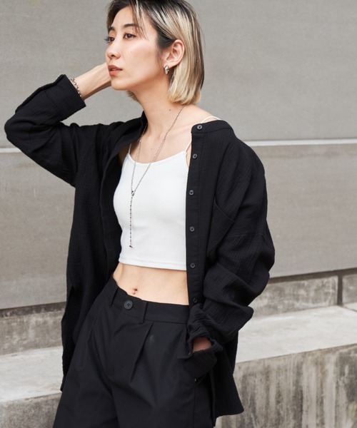 Auntie Rosa Holiday（アンティローザホリデー）の「ダブルガーゼBIGシャツ（シャツ/ブラウス・レディース・ブラック/アイボリー/オレンジ/ピンク/グリーン・FREE）」の8枚目の写真