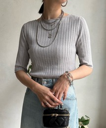 【WEB限定】5分袖配色2WAYリブニット