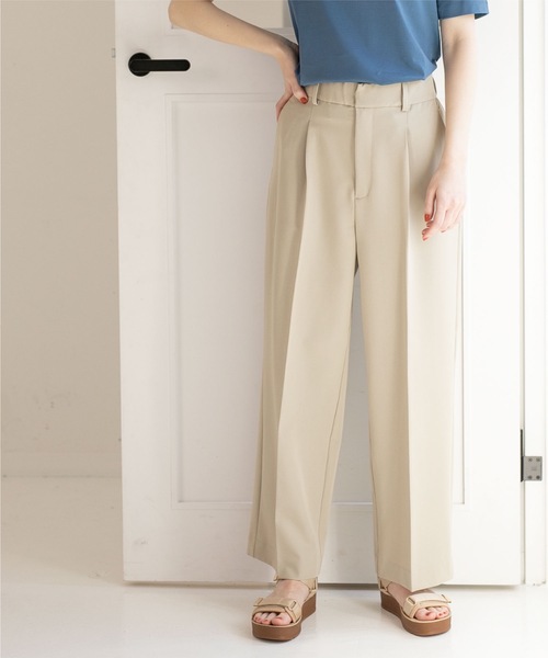 OPAQUE.CLIP(オペークドットクリップ)の「◆ワイドストレートパンツ【洗濯機洗い可/イージーケア/ストレッチ】(その他パンツ・レディース・ブラック/グリーン/ライトベージュ・40/42/34/36/38)」の2枚目の写真
