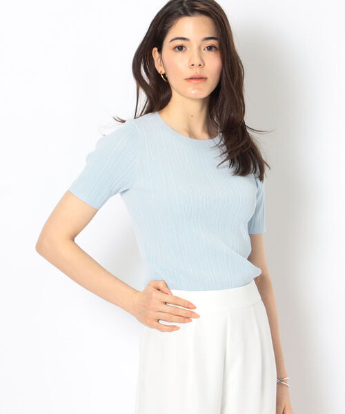 NOLLEY’S Sophi(ノーリーズソフィ)の「《手洗い可能》綿アセラメランダムリブプルオーバーニット(ニット/セーター・レディース・ブラック/サックスブルー/シルバー/ゴールド・38/36)」の2枚目の写真