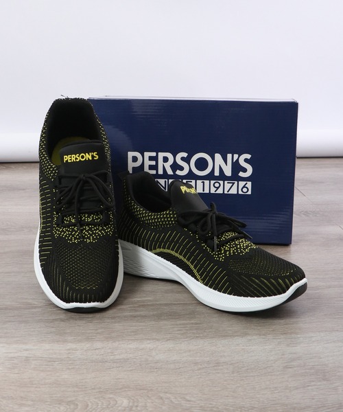 PERSON'S(パーソンズ)の「PERSON'S ニットスニーカー(スニーカー・メンズ・ブラック×ライム/ブラック×グレー・26/25.5/26.5/25/27)」の1枚目の写真