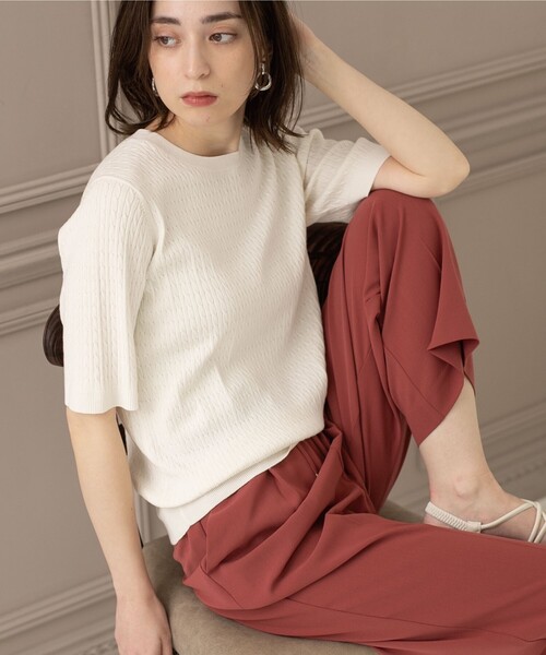 OPAQUE.CLIP(オペークドットクリップ)の「◆≪エマール検証済 洗える≫オーガニックコットンケーブルニット【洗濯機洗い可/UVケア】(ニット/セーター・レディース・ピンク系/ブラウン系その他/オレンジ/ブラック/ライトブルー/オフホワイト・42/40/38/36/34)」の8枚目の写真