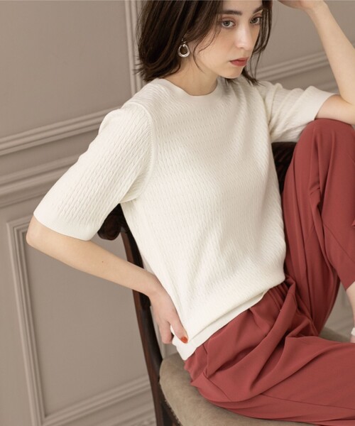 OPAQUE.CLIP(オペークドットクリップ)の「◆≪エマール検証済 洗える≫オーガニックコットンケーブルニット【洗濯機洗い可/UVケア】(ニット/セーター・レディース・ピンク系/ブラウン系その他/オレンジ/ブラック/ライトブルー/オフホワイト・42/40/38/36/34)」の9枚目の写真