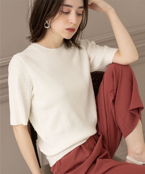 OPAQUE.CLIP(オペークドットクリップ)の「◆≪エマール検証済 洗える≫オーガニックコットンケーブルニット【洗濯機洗い可/UVケア】(ニット/セーター・レディース・ピンク系/ブラウン系その他/オレンジ/ブラック/ライトブルー/オフホワイト・42/40/38/36/34)」の2枚目の写真