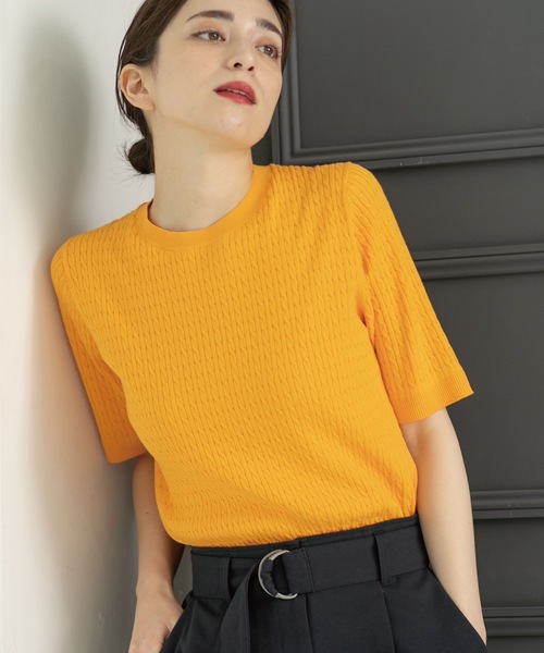 OPAQUE.CLIP(オペークドットクリップ)の「◆≪エマール検証済 洗える≫オーガニックコットンケーブルニット【洗濯機洗い可/UVケア】(ニット/セーター・レディース・ピンク系/ブラウン系その他/オレンジ/ブラック/ライトブルー/オフホワイト・42/40/38/36/34)」の6枚目の写真