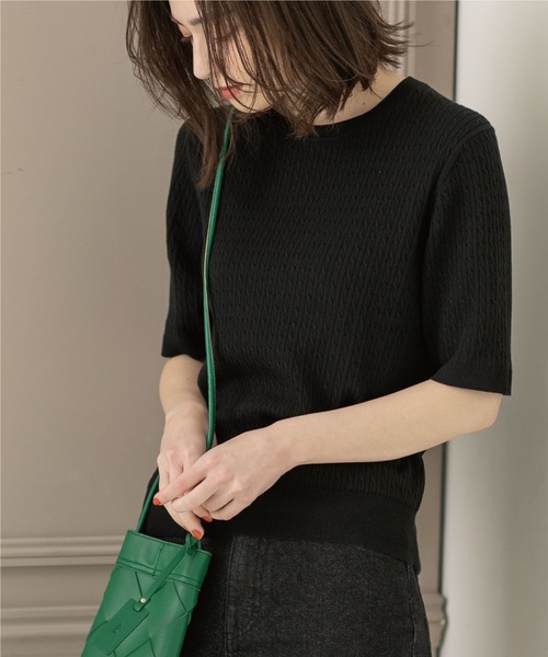 OPAQUE.CLIP(オペークドットクリップ)の「◆≪エマール検証済 洗える≫オーガニックコットンケーブルニット【洗濯機洗い可/UVケア】(ニット/セーター・レディース・ピンク系/ブラウン系その他/オレンジ/ブラック/ライトブルー/オフホワイト・42/40/38/36/34)」の3枚目の写真