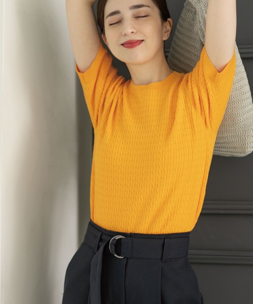 OPAQUE.CLIP(オペークドットクリップ)の「◆≪エマール検証済 洗える≫オーガニックコットンケーブルニット【洗濯機洗い可/UVケア】(ニット/セーター・レディース・ピンク系/ブラウン系その他/オレンジ/ブラック/ライトブルー/オフホワイト・42/40/38/36/34)」の7枚目の写真