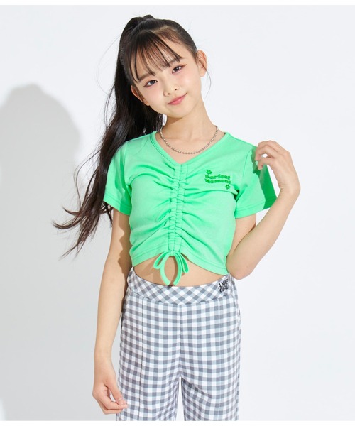 ANAP GｉRL（アナップガール）の「シャーリングトップスカットソー（Tシャツ/カットソー・キッズ・グリーン/アイボリー/ピンク・S/M/XS）」の8枚目の写真