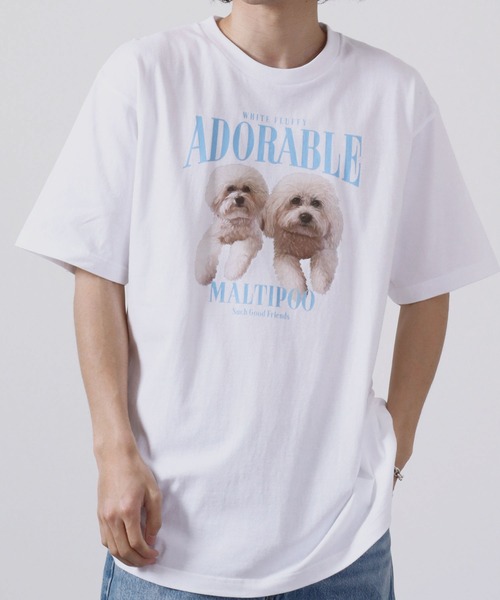 MODISH GAZE(モディシュガゼ)の「MODISH GAZE アニマルプリント半袖Tシャツ DOGプリント(Tシャツ/カットソー・メンズ・ホワイト/オートミール/ネイビー/パープル・M/L/XL)」の13枚目の写真