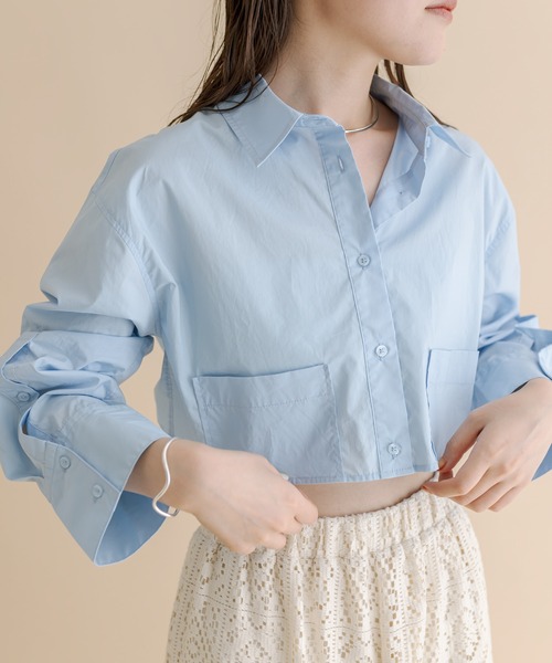 mline（エムライン）の「[mline]BACKロゴショートシャツ（シャツ/ブラウス・レディース・ピンク/オフホワイト/ネイビー/ブルー・FREE）」の4枚目の写真