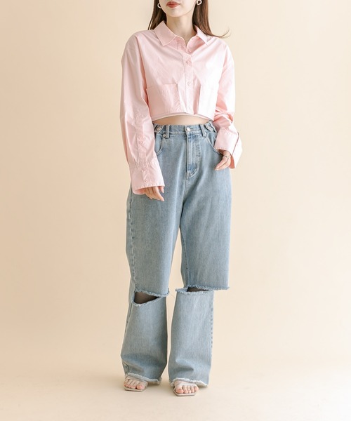 mline（エムライン）の「[mline]BACKロゴショートシャツ（シャツ/ブラウス・レディース・ピンク/オフホワイト/ネイビー/ブルー・FREE）」の19枚目の写真