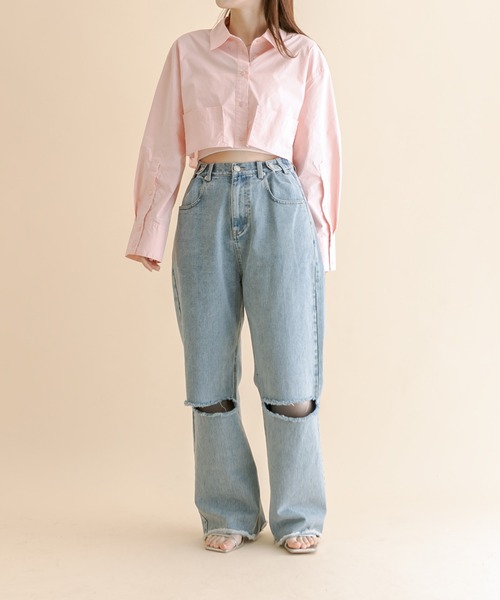 mline（エムライン）の「[mline]BACKロゴショートシャツ（シャツ/ブラウス・レディース・ピンク/オフホワイト/ネイビー/ブルー・FREE）」の14枚目の写真