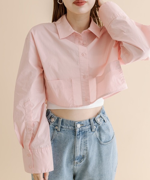 mline（エムライン）の「[mline]BACKロゴショートシャツ（シャツ/ブラウス・レディース・ピンク/オフホワイト/ネイビー/ブルー・FREE）」の8枚目の写真