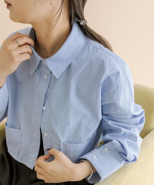 mline（エムライン）の「[mline]BACKロゴショートシャツ（シャツ/ブラウス・レディース・ピンク/オフホワイト/ネイビー/ブルー・FREE）」の11枚目の写真