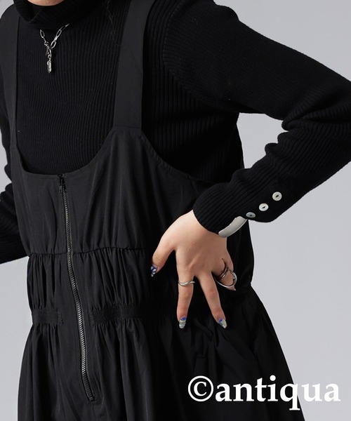 antiqua(アンティカ)の「ギャザーデザインサロペット(サロペット/オーバーオール・レディース・ブラック/カーキ・FREE)」の6枚目の写真