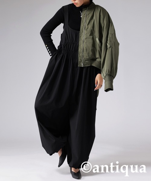 antiqua(アンティカ)の「ギャザーデザインサロペット(サロペット/オーバーオール・レディース・ブラック/カーキ・FREE)」の9枚目の写真
