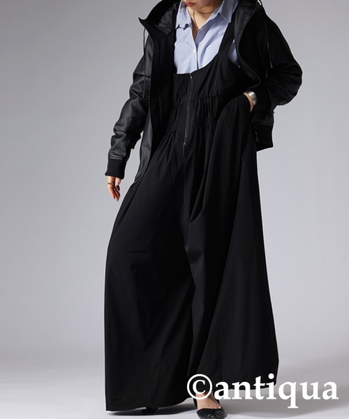 antiqua(アンティカ)の「ギャザーデザインサロペット(サロペット/オーバーオール・レディース・ブラック/カーキ・FREE)」の3枚目の写真