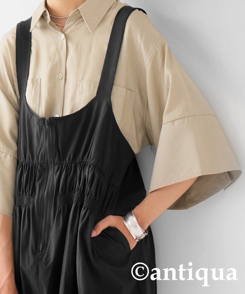 antiqua(アンティカ)の「ギャザーデザインサロペット(サロペット/オーバーオール・レディース・ブラック/カーキ・FREE)」の22枚目の写真