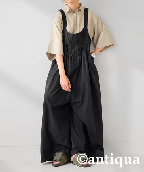 antiqua(アンティカ)の「ギャザーデザインサロペット(サロペット/オーバーオール・レディース・ブラック/カーキ・FREE)」の21枚目の写真