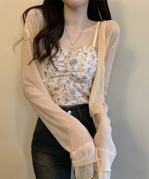 DAY CLOSET（デイ クローゼット）の「【クロップド丈】韓国っぽティアード袖。長袖パール調ボタンシアーカーディガン（カーディガン/ボレロ・レディース・ブラック/イエロー系その他/ピンク/ホワイト・M）」の3枚目の写真