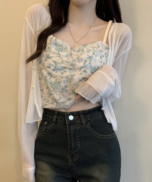 DAY CLOSET（デイ クローゼット）の「【クロップド丈】韓国っぽティアード袖。長袖パール調ボタンシアーカーディガン（カーディガン/ボレロ・レディース・ブラック/イエロー系その他/ピンク/ホワイト・M）」の5枚目の写真