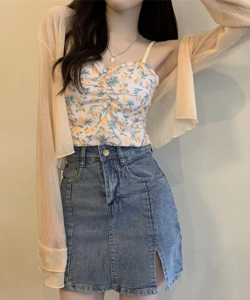 DAY CLOSET（デイ クローゼット）の「【クロップド丈】韓国っぽティアード袖。長袖パール調ボタンシアーカーディガン（カーディガン/ボレロ・レディース・ブラック/イエロー系その他/ピンク/ホワイト・M）」の8枚目の写真