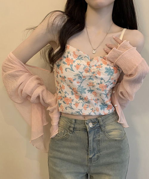 DAY CLOSET（デイ クローゼット）の「【クロップド丈】韓国っぽティアード袖。長袖パール調ボタンシアーカーディガン（カーディガン/ボレロ・レディース・ブラック/イエロー系その他/ピンク/ホワイト・M）」の10枚目の写真