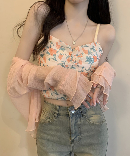 DAY CLOSET（デイ クローゼット）の「【クロップド丈】韓国っぽティアード袖。長袖パール調ボタンシアーカーディガン（カーディガン/ボレロ・レディース・ブラック/イエロー系その他/ピンク/ホワイト・M）」の11枚目の写真