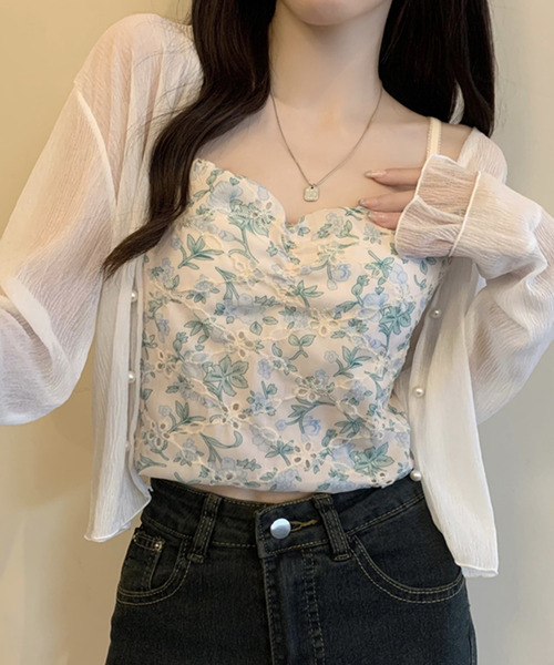 DAY CLOSET（デイ クローゼット）の「【クロップド丈】韓国っぽティアード袖。長袖パール調ボタンシアーカーディガン（カーディガン/ボレロ・レディース・ブラック/イエロー系その他/ピンク/ホワイト・M）」の12枚目の写真