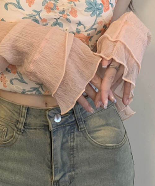 DAY CLOSET（デイ クローゼット）の「【クロップド丈】韓国っぽティアード袖。長袖パール調ボタンシアーカーディガン（カーディガン/ボレロ・レディース・ブラック/イエロー系その他/ピンク/ホワイト・M）」の13枚目の写真