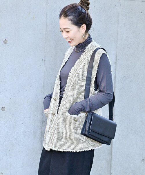 Simplicite（サンプリシテ）の「前開きツイードベスト（ベスト・レディース・ベージュ/ネイビー・FREE）」の7枚目の写真