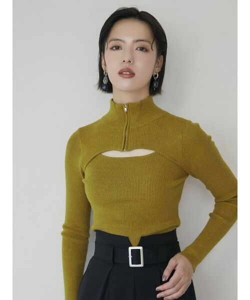 MURUA（ムルーア）の「ハーフジップカットニット（ニット/セーター・レディース・ダークグレー/マスタード/ベージュ/ブルー・FREE）」の6枚目の写真
