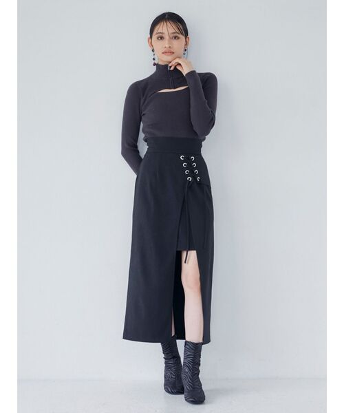 MURUA（ムルーア）の「ハーフジップカットニット（ニット/セーター・レディース・ダークグレー/マスタード/ベージュ/ブルー・FREE）」の7枚目の写真