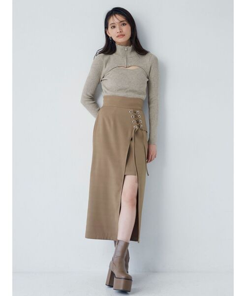 MURUA（ムルーア）の「ハーフジップカットニット（ニット/セーター・レディース・ダークグレー/マスタード/ベージュ/ブルー・FREE）」の8枚目の写真