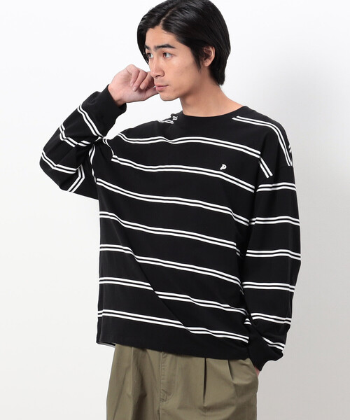 Purple&Yellow（パープルアンドイエロー）の「プリントボーダー 長袖ビッグＴシャツ（Tシャツ/カットソー・メンズ・ベージュ/ブラック/ホワイト・L/M/S）」の2枚目の写真