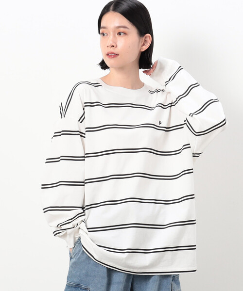 Purple&Yellow（パープルアンドイエロー）の「プリントボーダー 長袖ビッグＴシャツ（Tシャツ/カットソー・メンズ・ベージュ/ブラック/ホワイト・L/M/S）」の8枚目の写真