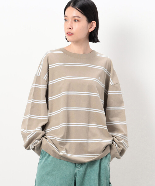 Purple&Yellow（パープルアンドイエロー）の「プリントボーダー 長袖ビッグＴシャツ（Tシャツ/カットソー・メンズ・ベージュ/ブラック/ホワイト・L/M/S）」の21枚目の写真