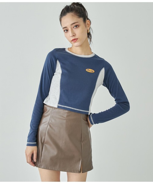 ANAP（アナップ）の「サイド配色ロングスリーブトップス（Tシャツ/カットソー・レディース・オフホワイト/ネイビー・FREE）」の11枚目の写真