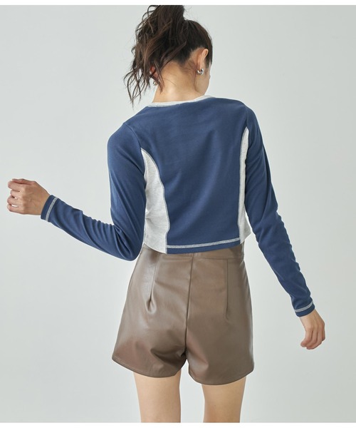 ANAP（アナップ）の「サイド配色ロングスリーブトップス（Tシャツ/カットソー・レディース・オフホワイト/ネイビー・FREE）」の14枚目の写真