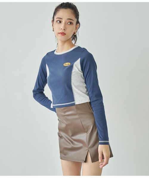 ANAP（アナップ）の「サイド配色ロングスリーブトップス（Tシャツ/カットソー・レディース・オフホワイト/ネイビー・FREE）」の12枚目の写真