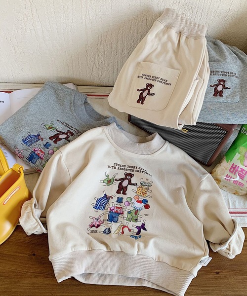 aimoha(アイモハ)の「aimoha-KIDS- 子供服 かわいいレトロ調クマプリントスウェットセットアップ(スウェット・キッズ・ライトベージュ/グレー・100/110/120/140/90/130)」の9枚目の写真