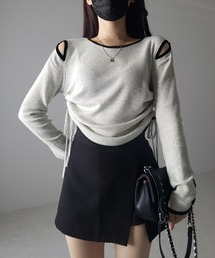 【 4color 】パイピングカットアウトサイドリボンニットトップス