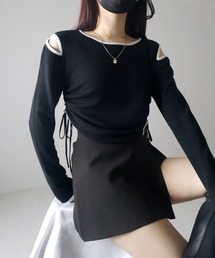 【 4color 】パイピングカットアウトサイドリボンニットトップス